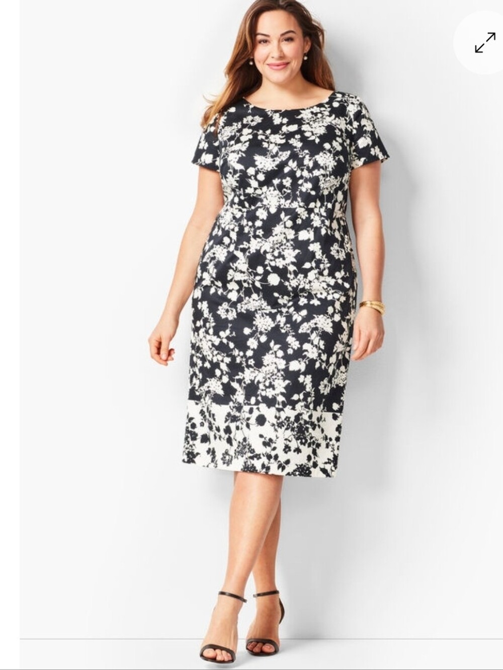 Talbots Black and White Floral Midi Sheath Dress - Size 16
